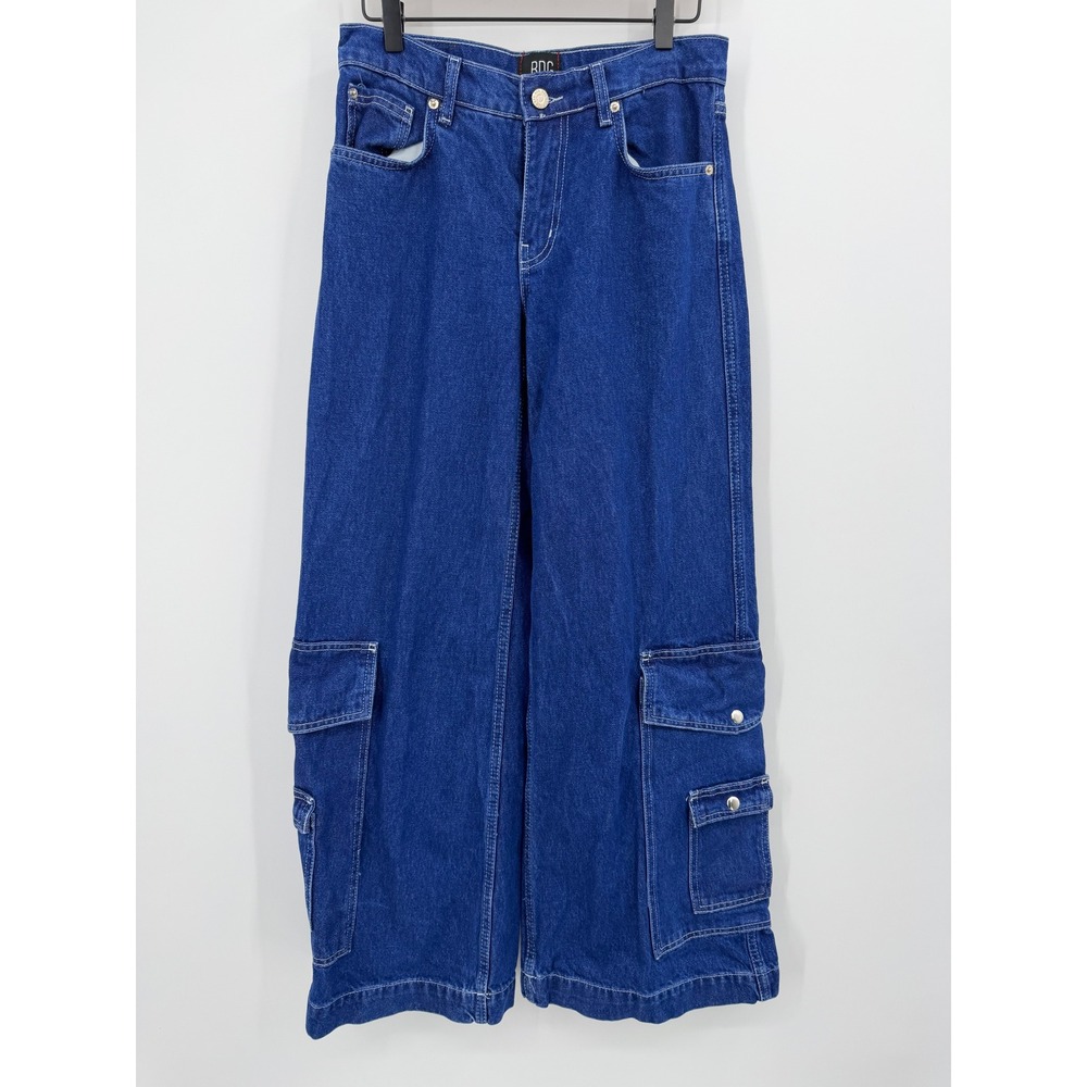 BDG Urban Outfitters Dark Wash Wide Leg Cargo Jeans Womens 25 High Rise Utility